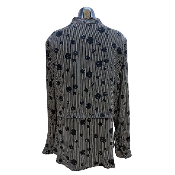 Hilton Hollis Black & White Striped Long Sleeve Blouse w/Abstract Dot Pattern - Picture 2 of 10